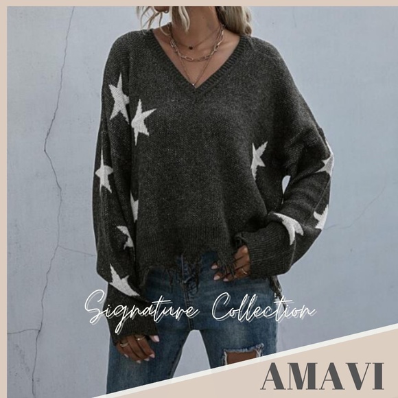 Catching Stars V-Neck Sweater Pullover Sweaters - Picture 6 of 7